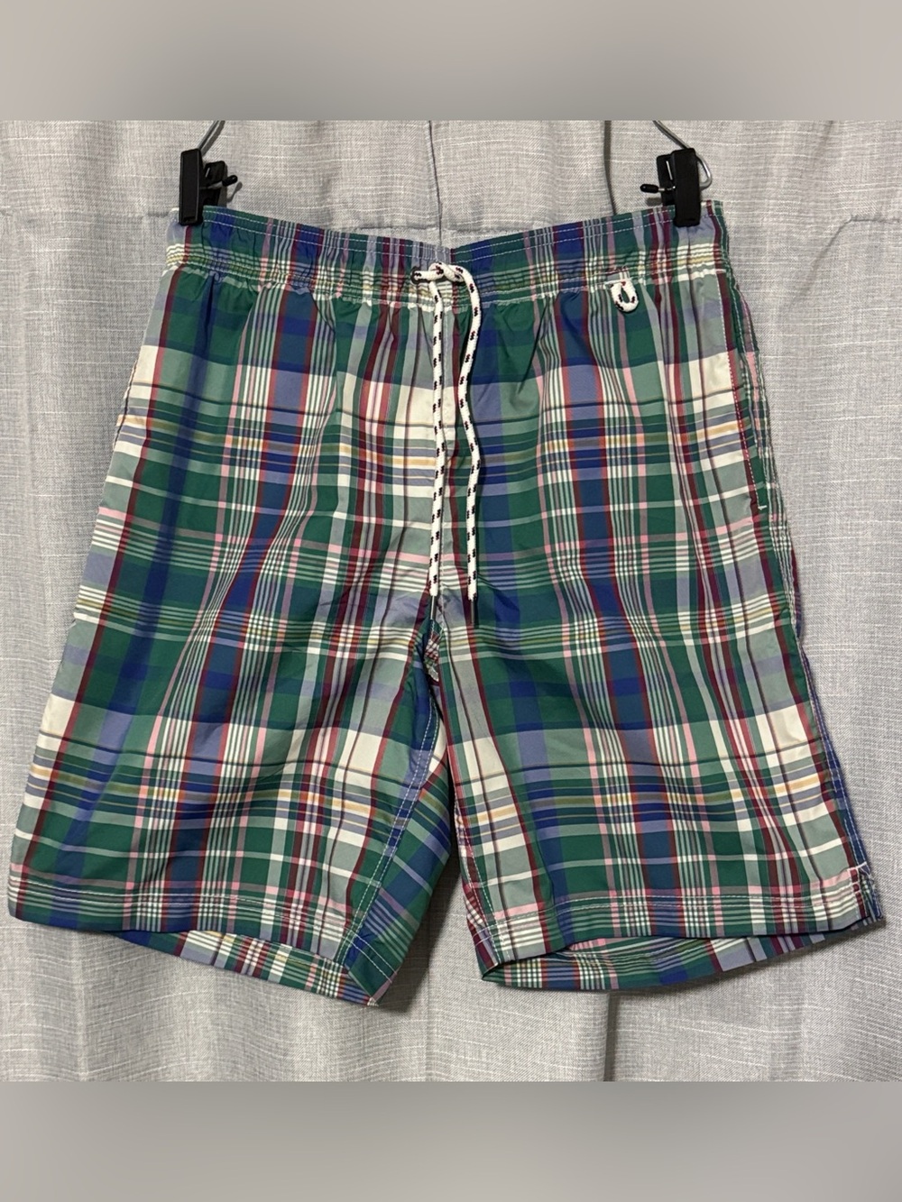 Like New Men’s LANDS END Swim Trunks-Sz M(32-34) Plaid-Mesh Lined-Pockets